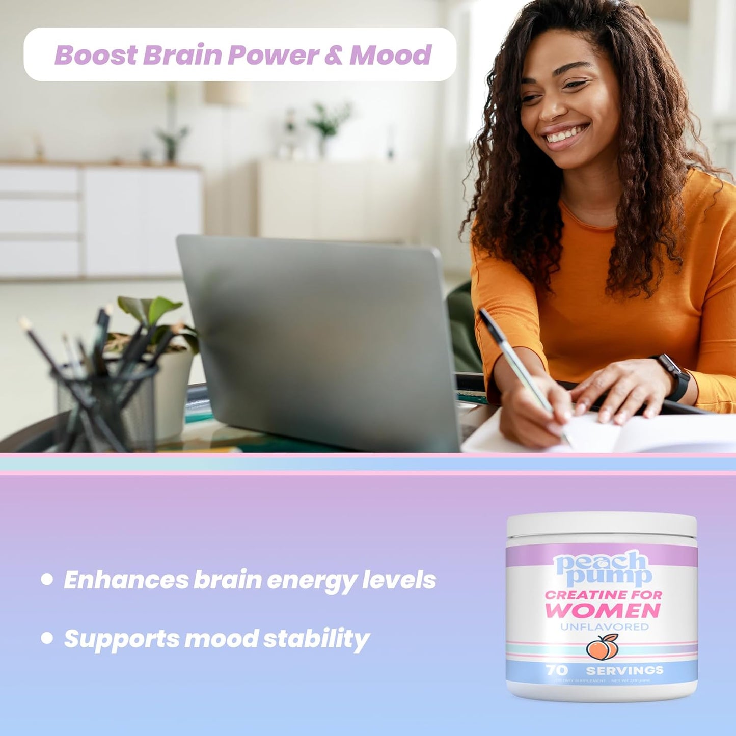 Unflavored Peach Pump Creatine for Women - Booty Builder with 70 Servings - Creatina for Booty Gain