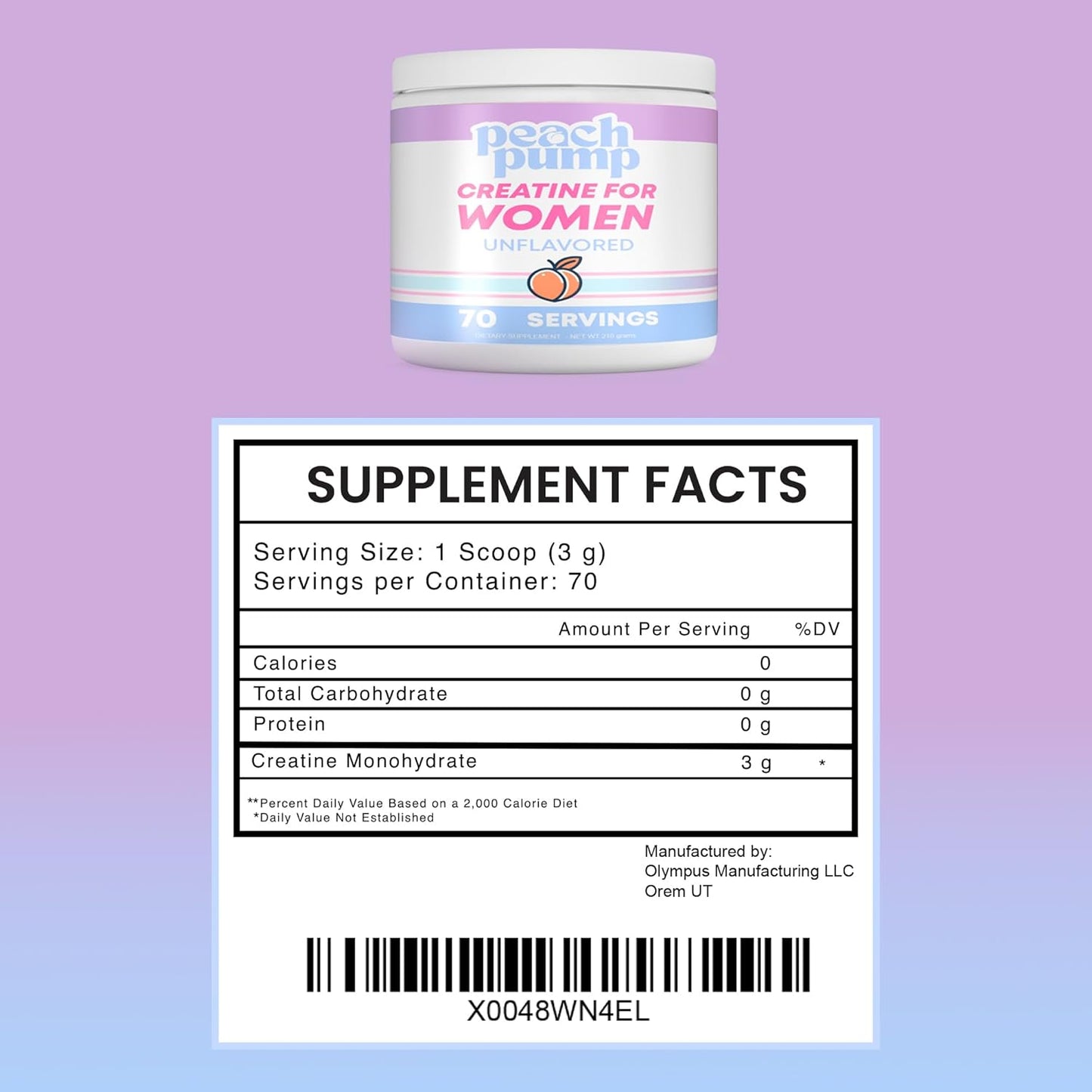Unflavored Peach Pump Creatine for Women - Booty Builder with 70 Servings - Creatina for Booty Gain