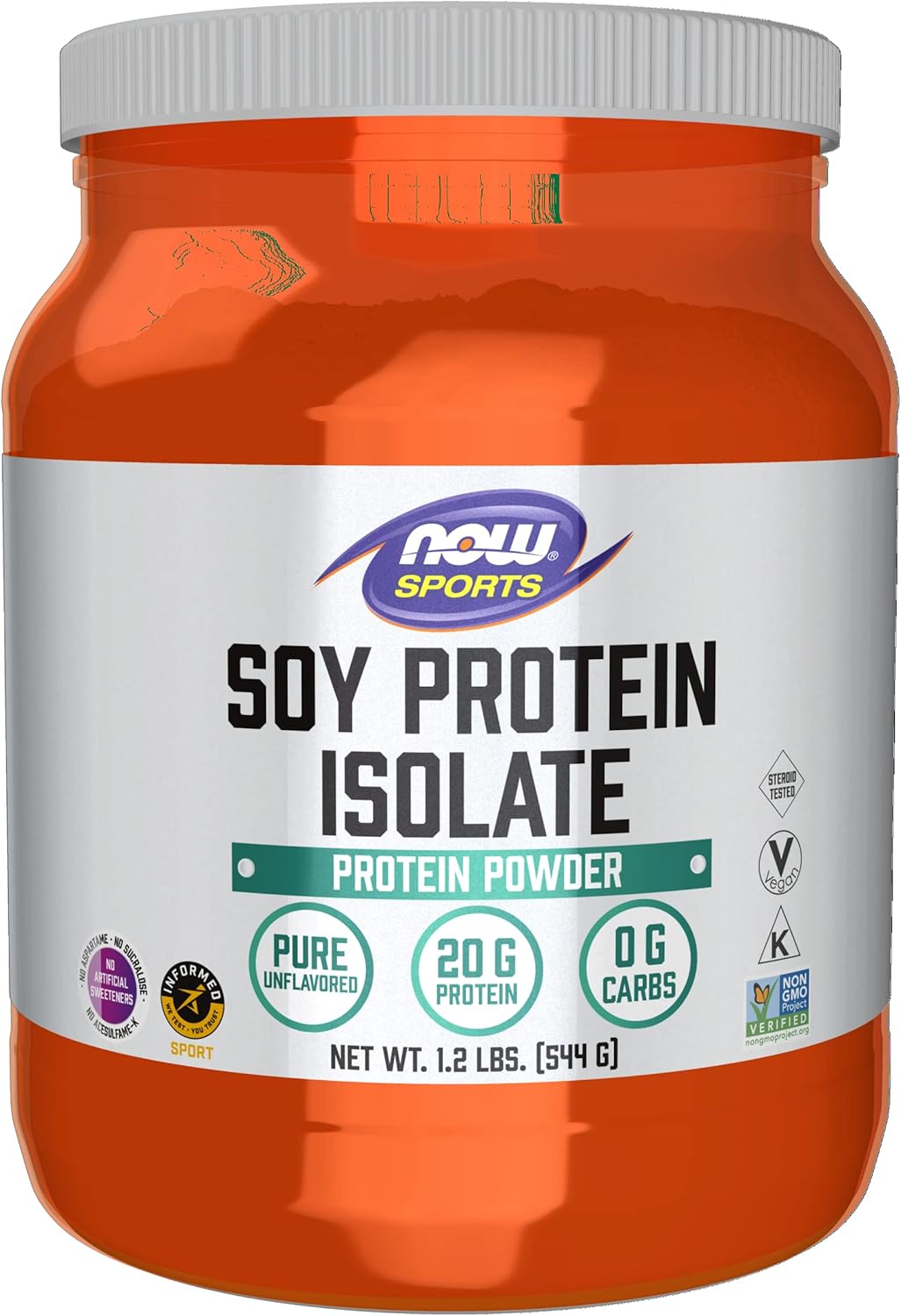 Unflavored Soy Protein Isolate Powder for Sports Nutrition - 20g Protein, 0 Carbs - 1.2lb by NOW Foods
