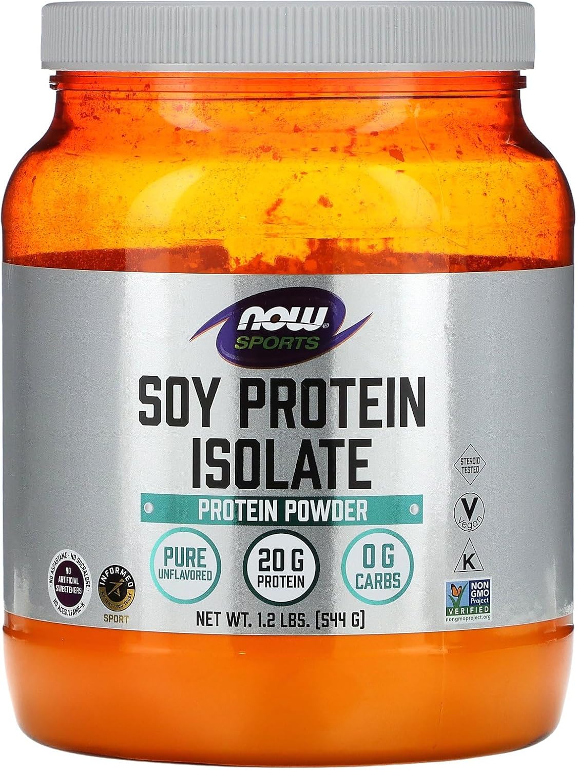 Unflavored Soy Protein Isolate Powder for Sports Nutrition - 20g Protein, 0 Carbs - 1.2lb by NOW Foods