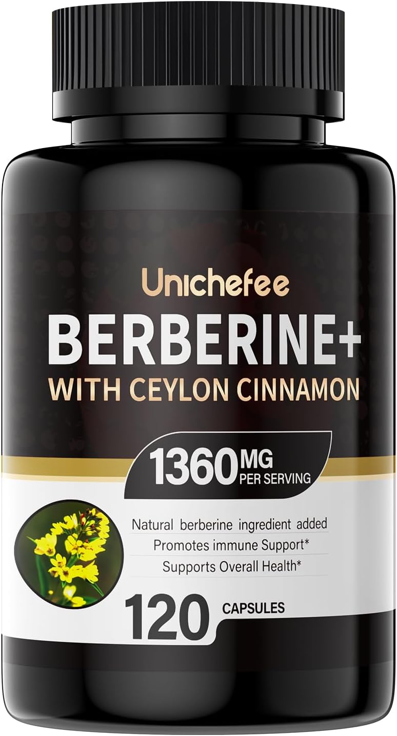 Unichefee Berberine HCL Supplement - 1000–1500 mg Daily Metabolic Support - Gluten-Free & Vegan 16 oz