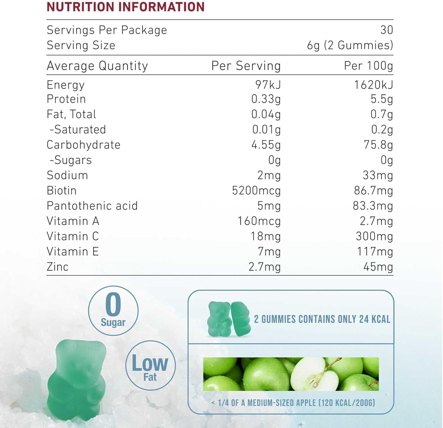 Unichi Hair Boost Gummy with 5200mcg Biotin, Zinc, and Pantothenic Acid for Stronger Hair - Sea Salt & Green Grape Flavor, 60 Count