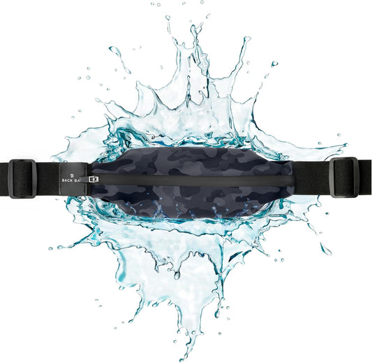 Unisex Back Bay Slim Running Belt with Phone Holder, Money Belt for Runners, Waist Bag Workout Gear, Fits All Phones, Running Gear Gift