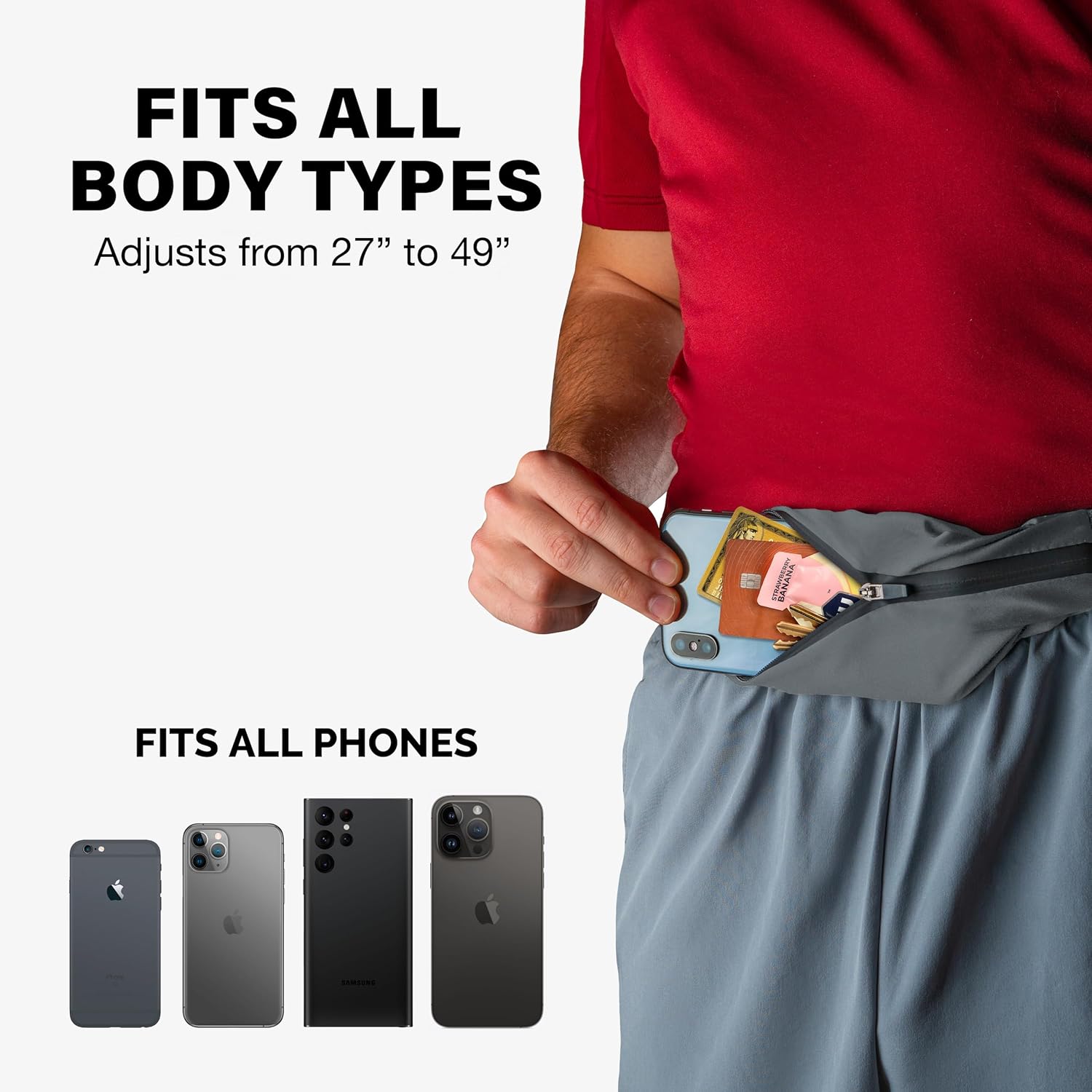 Unisex Back Bay Slim Running Belt with Phone Holder - Ideal Runner's Fanny Pack for Men and Women, Money Belt, Gift, iPhone Waist Pack for Workouts