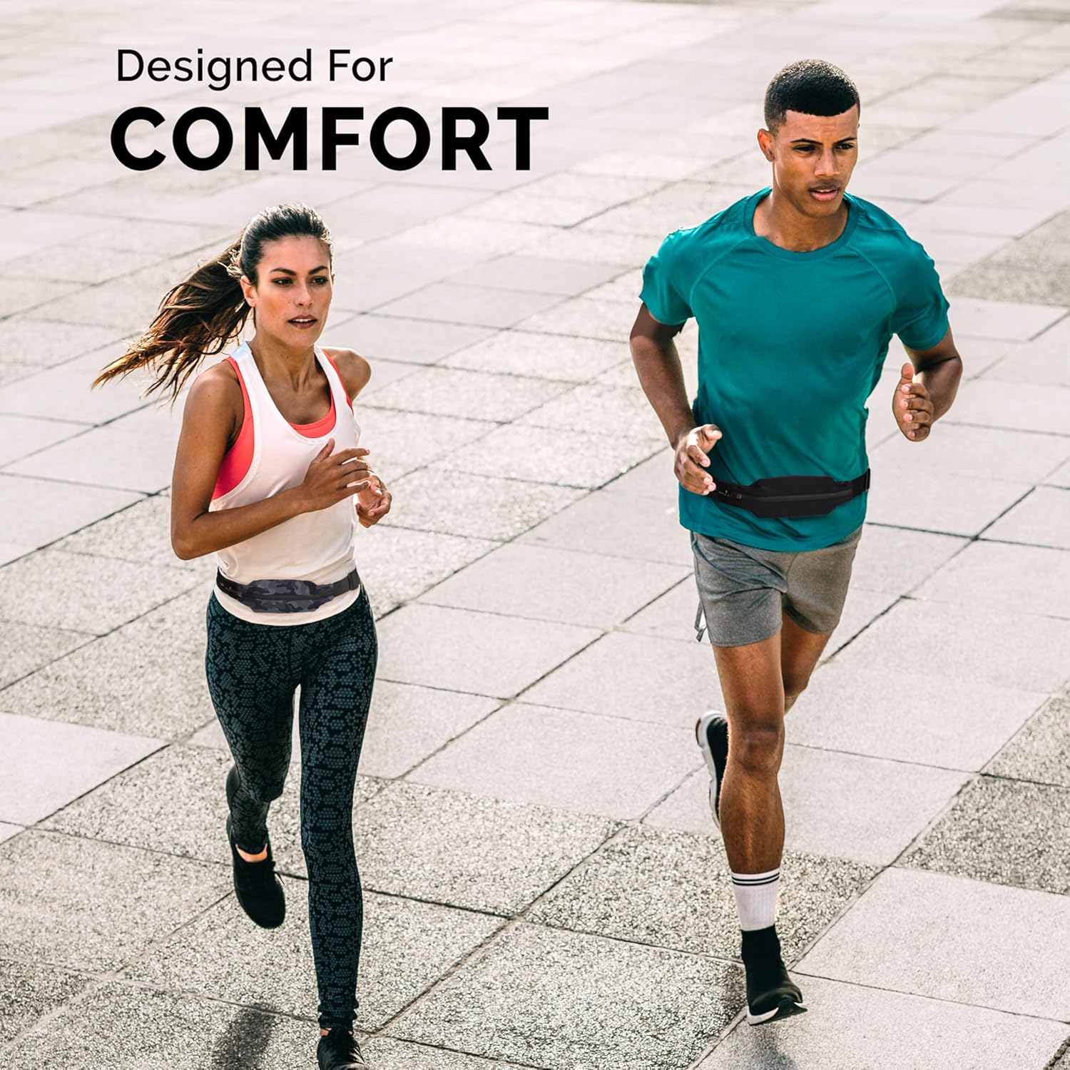 Unisex Back Bay Slim Running Belt with Phone Holder, Money Belt for Runners, Waist Bag Workout Gear, Fits All Phones, Running Gear Gift