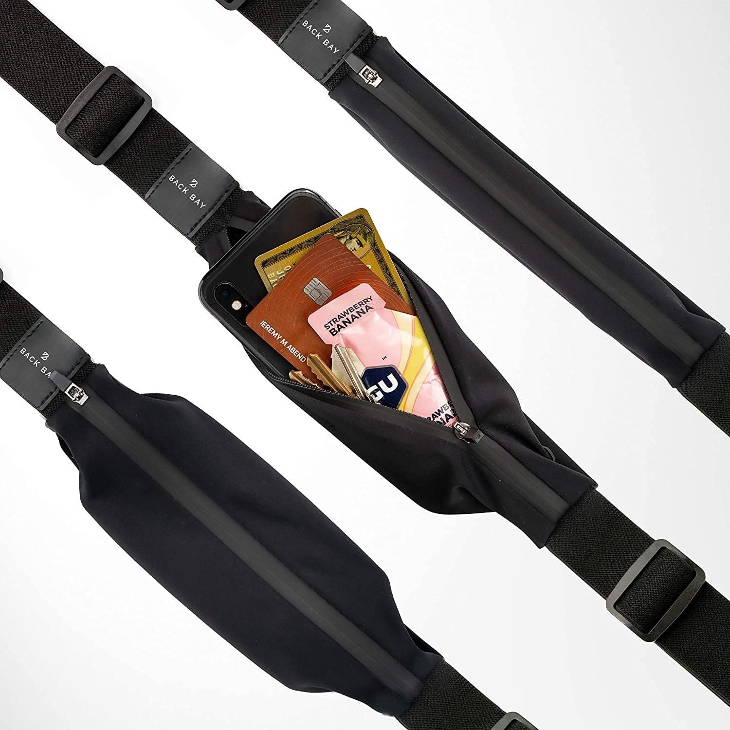 Unisex Back Bay Slim Running Belt with Phone Holder, Money Belt for Runners, Waist Bag Workout Gear, Fits All Phones, Running Gear Gift