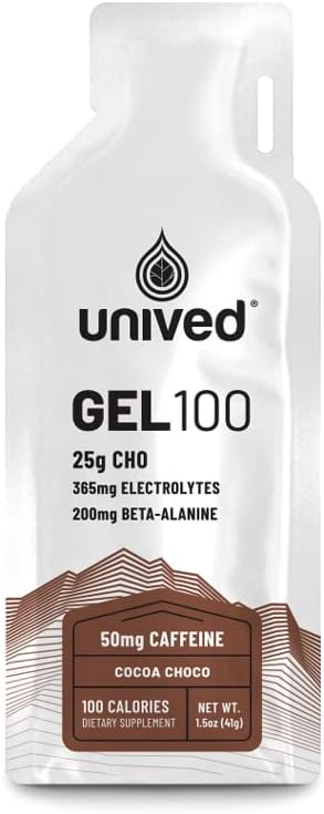 Unived Gel 100 Cocoa Choco Vegan Energy Gel for Athletes - 100kcal, 50mg Caffeine, Pack of 6