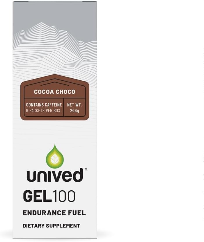 Unived Gel 100 Cocoa Choco Vegan Energy Gel for Athletes - 100kcal, 50mg Caffeine, Pack of 6
