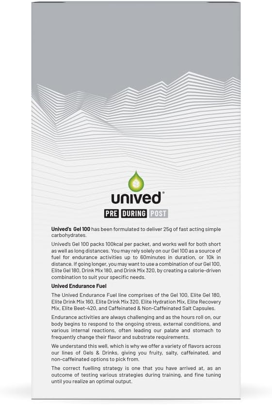 Unived Gel 100 Cocoa Choco Vegan Energy Gel for Athletes - 100kcal, 50mg Caffeine, Pack of 6