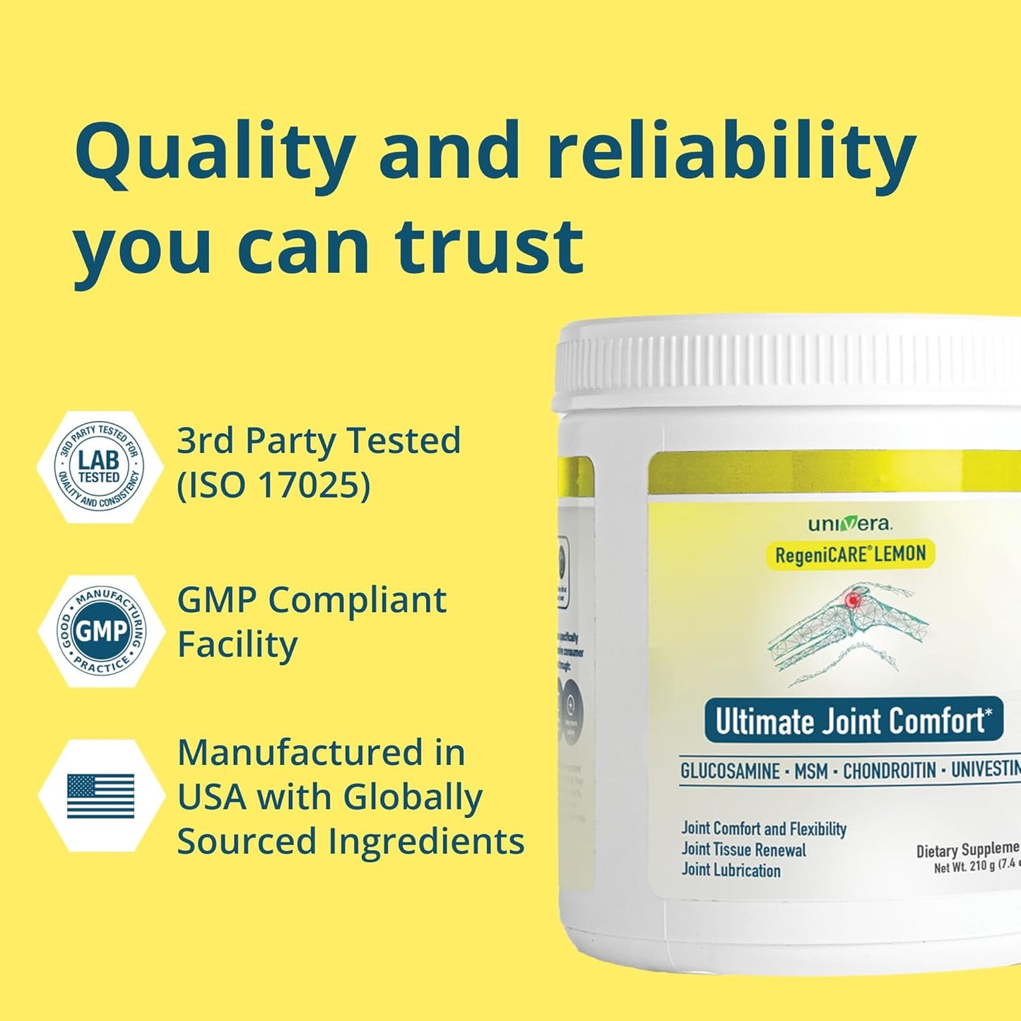 Univera RegeniCARE Canister - Lemon Flavor, Joint Support Supplement with Glucosamine, Chondroitin, MSM, Univestin - Restores Cartilage, Improves Joint Comfort, Mobility, Flexibility - 30-Day Supply, FSA HSA Eligible