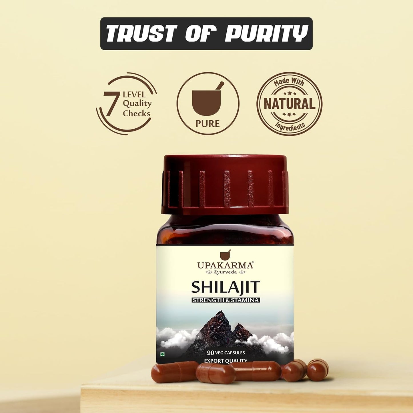 Upakarma Ayurveda Shilajit Capsules 1000mg - Pure & Natural Source of Fulvic Acid, Trace Minerals - 90 Capsules for Strength, Stamina, Immune Support - 45 Day Supply (Pack of 1)