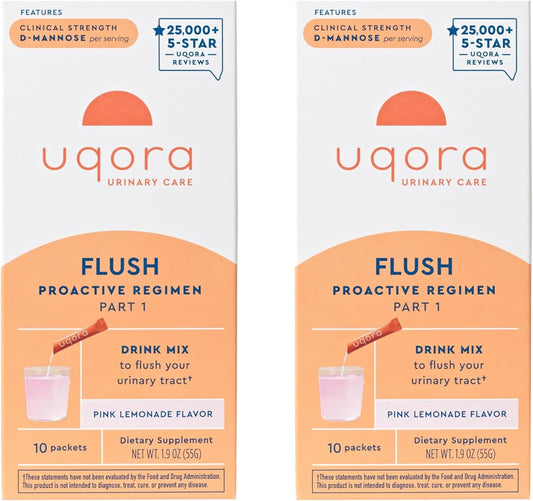 Uqora Flush - Urinary Tract Support Supplement with D-Mannose, Vitamin C, Vitamin B6, Potassium, Magnesium & Calcium - Gluten-Free & Vegan - Pink Lemonade Flavor - 40 Packets - BoostGo Australia