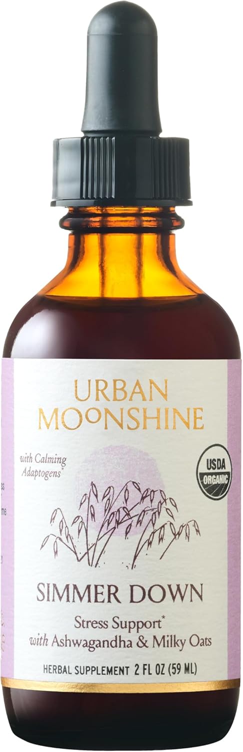 Urban Moonshine Stress Support Tonic with Ashwagandha & Milky Oats for Nervousness & Irritability - Mellow Mood Promoting Herbal Supplement - 2 Fl Oz