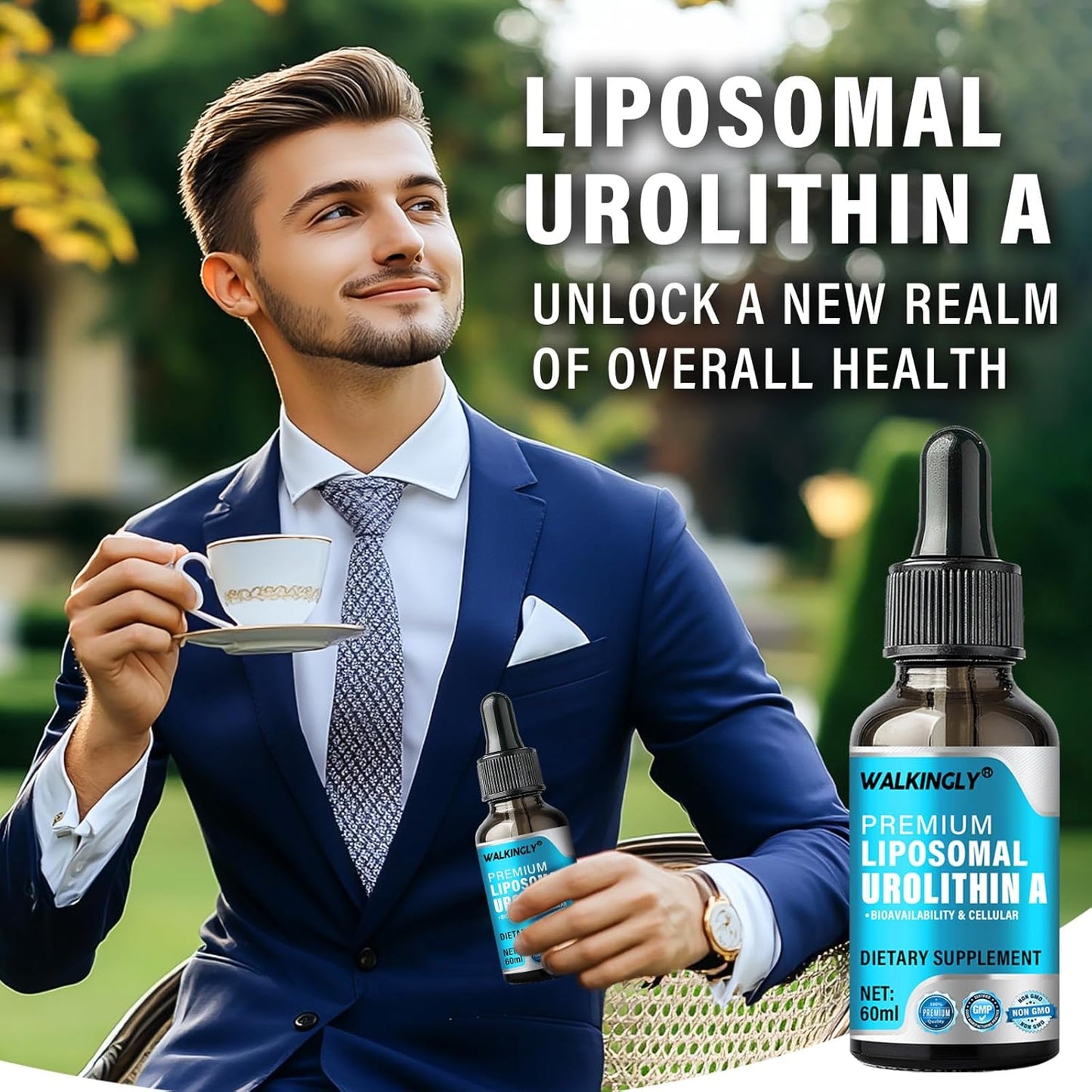 Urolithin A Liquid Drops Supplement - 3000mg High Strength Formula for Walking