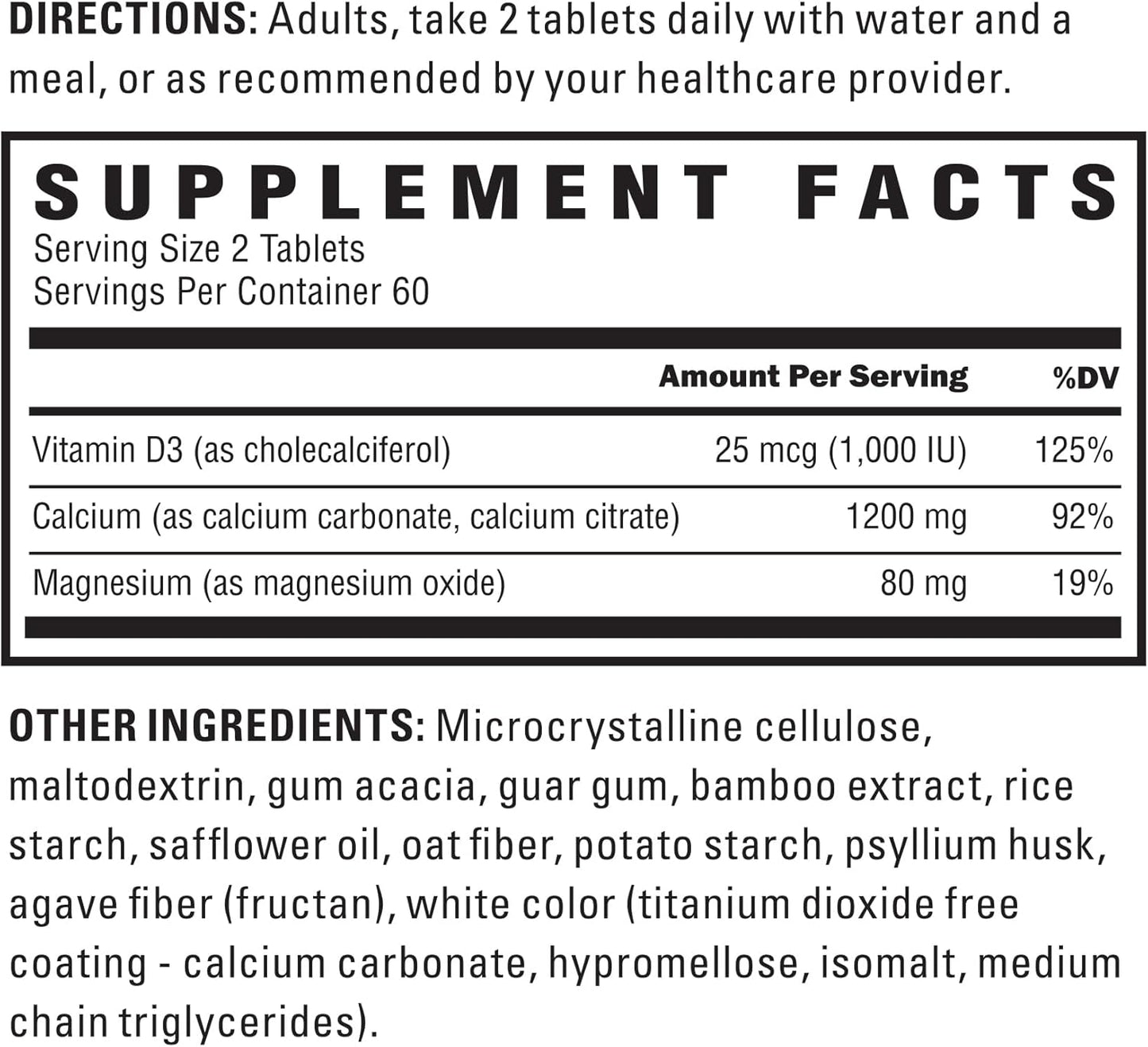 US Doctors' Clinical 1200mg Calcium Citrate & Carbonate Complex with Magnesium & Vitamin D3 - Bone, Muscle, Nerve Support - Vegan, Non-GMO - 120 Tablets