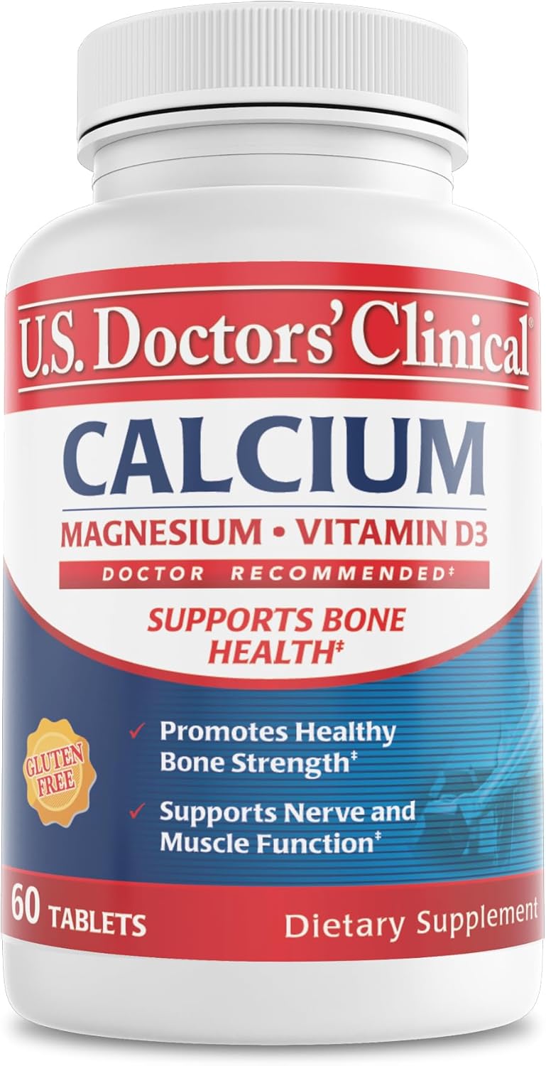 U.S. Doctors' Clinical Calcium Citrate & Carbonate Supplement with Vitamin D3 and Magnesium - Bone Strength and Muscle Support - Vegan, Non-GMO - 60 Tablets - BoostGo Australia