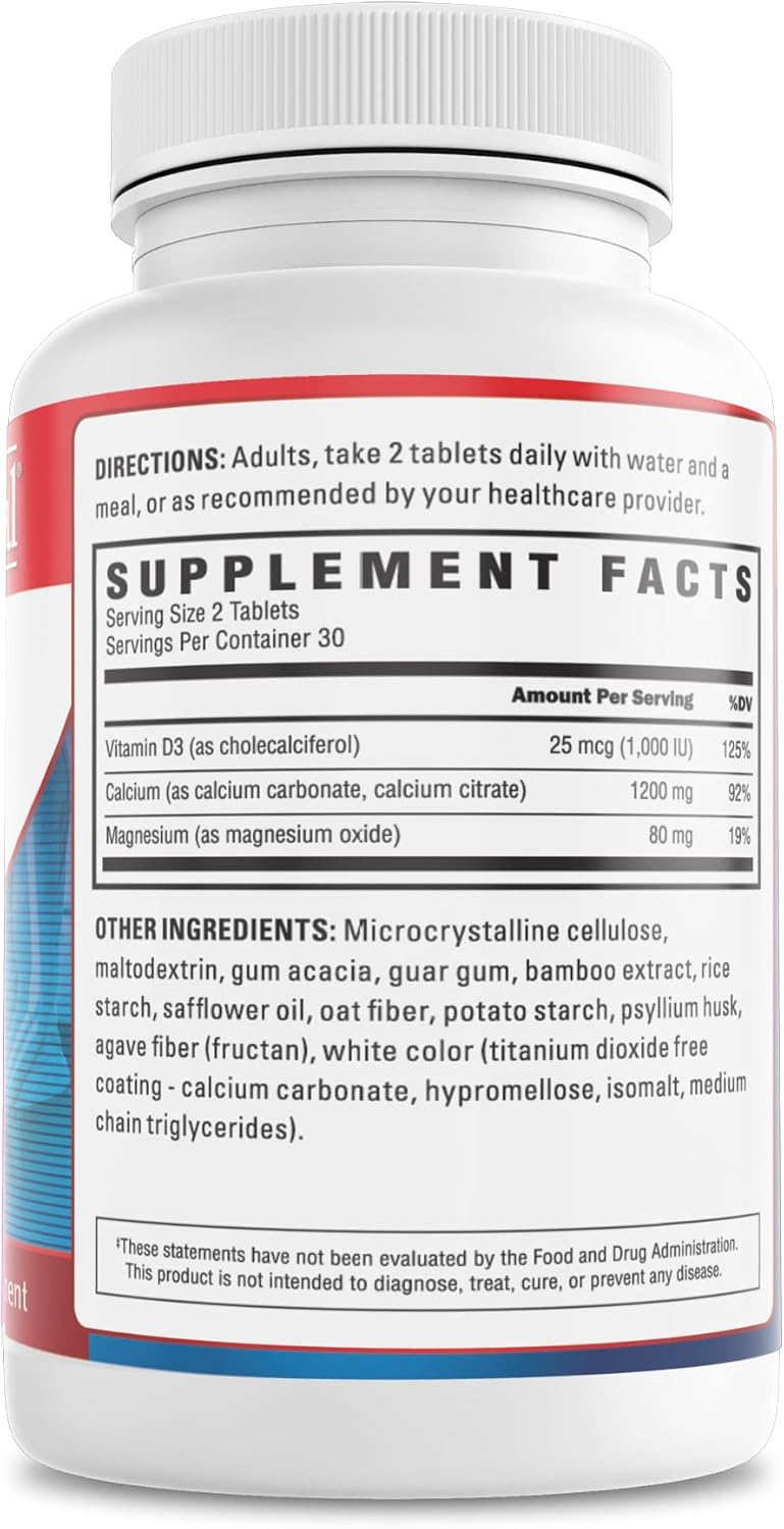 U.S. Doctors' Clinical Calcium Citrate & Carbonate Supplement with Vitamin D3 and Magnesium - Bone Strength and Muscle Support - Vegan, Non-GMO - 60 Tablets - BoostGo Australia