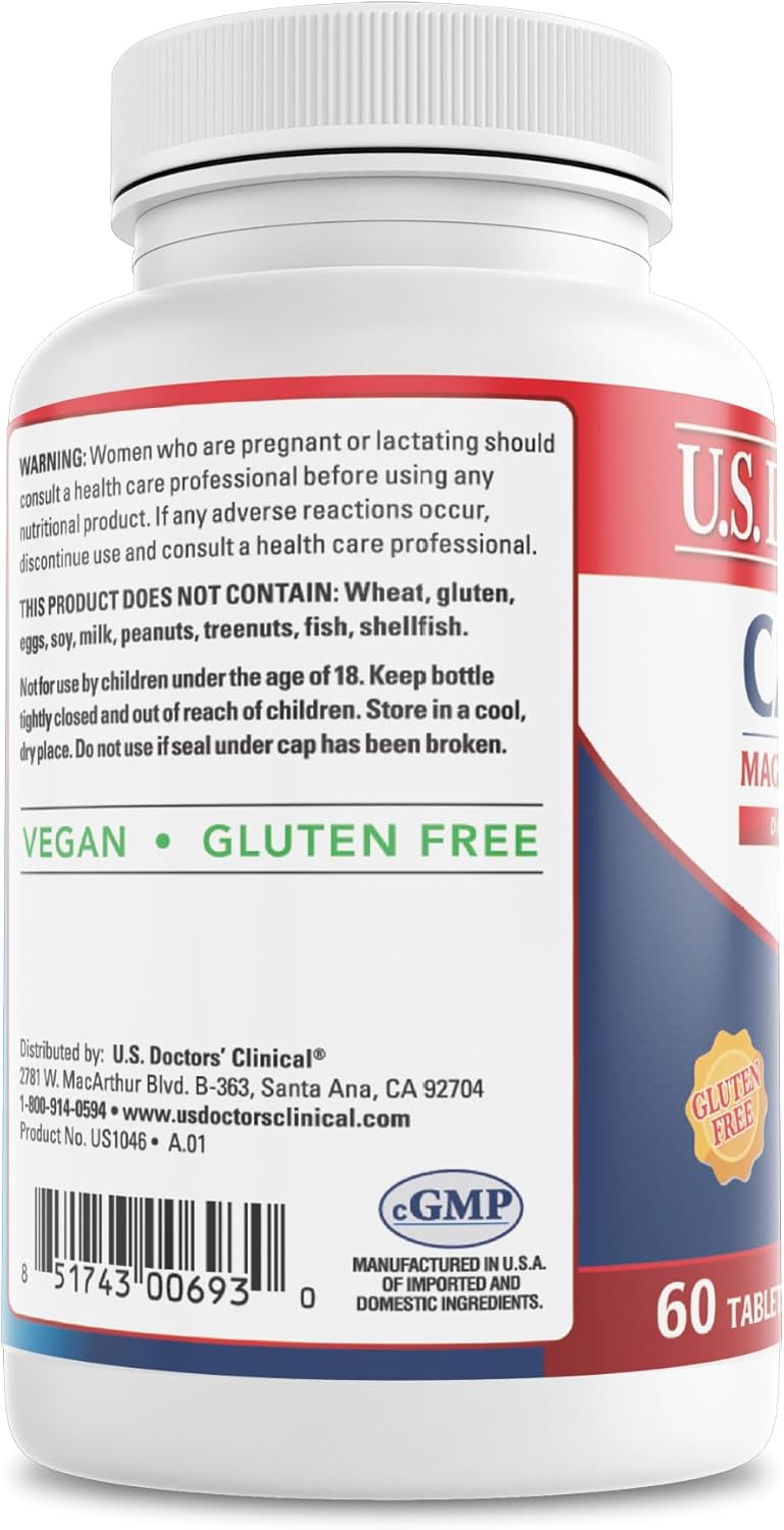 U.S. Doctors' Clinical Calcium Citrate & Carbonate Supplement with Vitamin D3 and Magnesium - Bone Strength and Muscle Support - Vegan, Non-GMO - 60 Tablets - BoostGo Australia