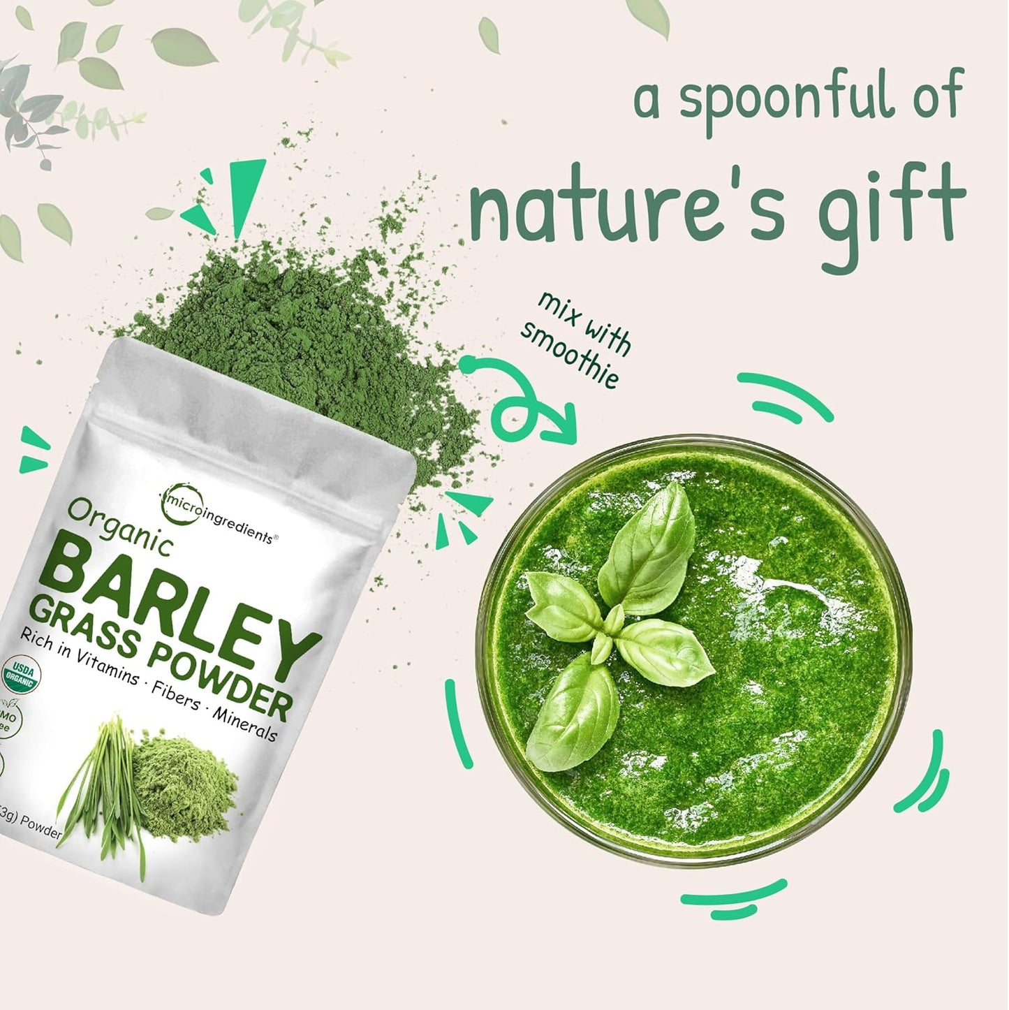 US Grown Organic Barley Grass Powder - 16 Ounces | Rich in Vitamins, Minerals, Antioxidants | Superfood Greens Mix for Immune Health | Non-GMO | Digestion Support - BoostGo Australia