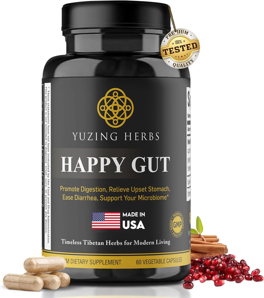 US-Made Yuzing Herbs Digestive Supplement for Gut Health & Bloating Relief - Enzymes & Probiotics for Men & Women - 60 Capsules