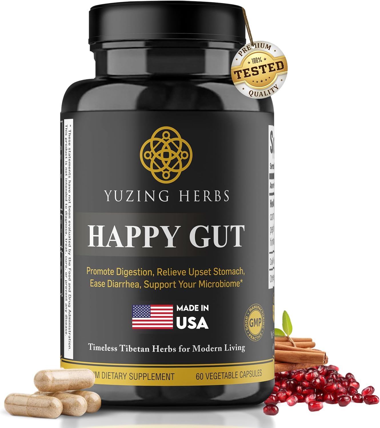 US-Made Yuzing Herbs Digestive Supplement for Gut Health & Bloating Relief - Enzymes & Probiotics for Men & Women - 60 Capsules