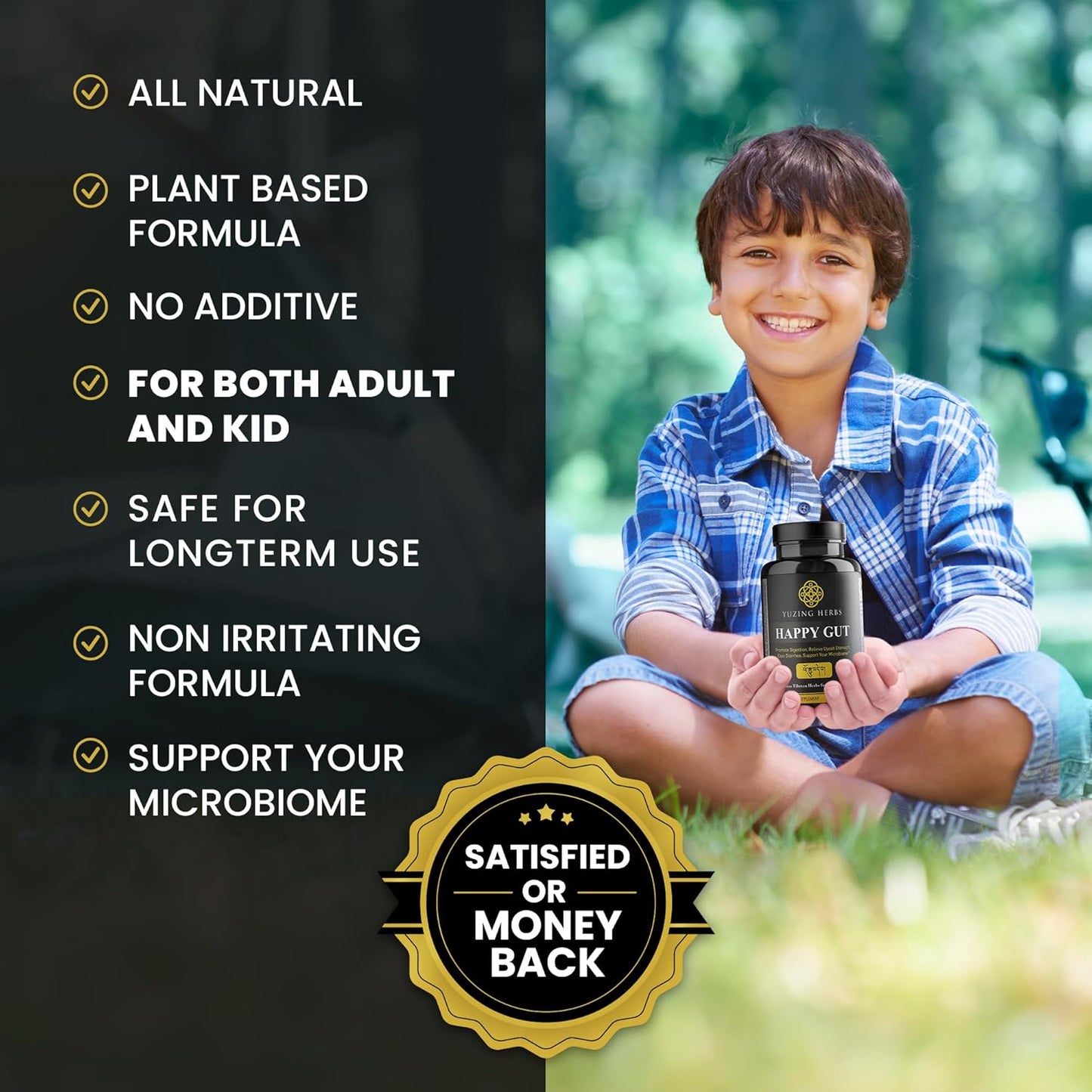 US-Made Yuzing Herbs Digestive Supplement for Gut Health & Bloating Relief - Enzymes & Probiotics for Men & Women - 60 Capsules