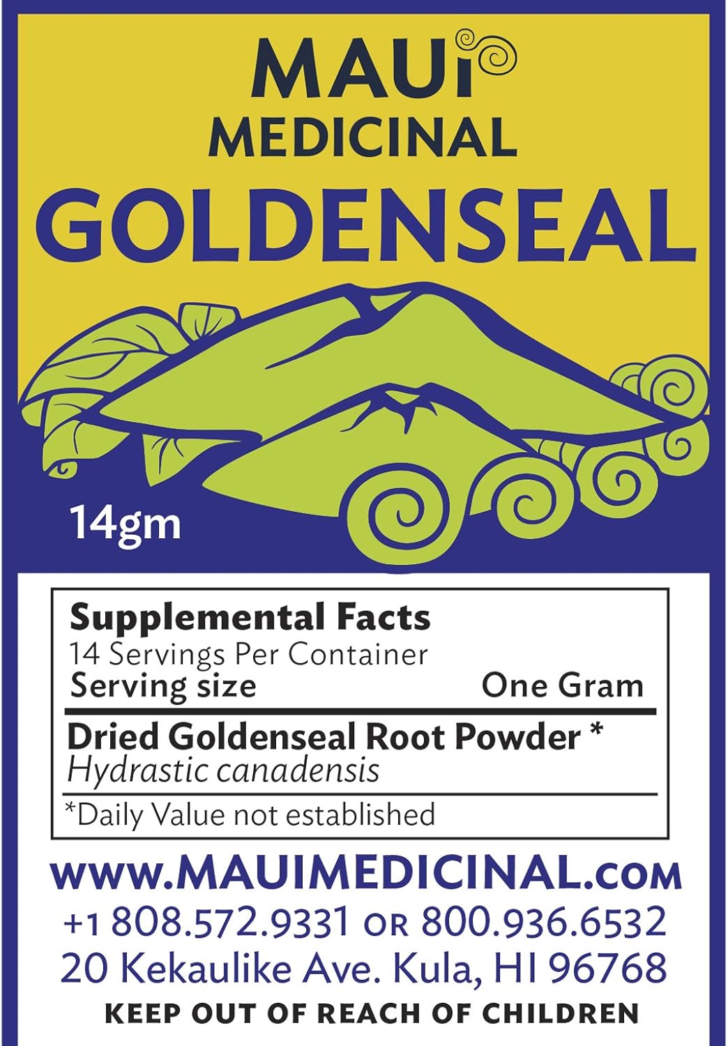 USA Grown Goldenseal Root Powder - Maui Medicinal Herbs - 14 gm (1/2 Ounce)