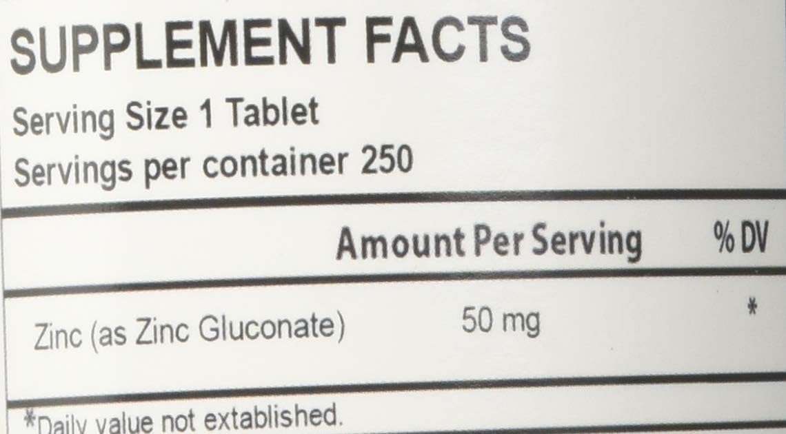 USA-Made Biotech Nutrition Zinc Gluconate 50mg - 250 Tablets, Vegetarian/Vegan Formula