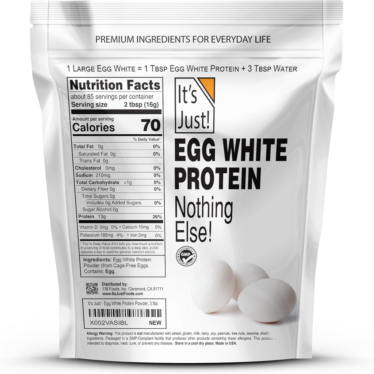 USA-Made Egg White Protein Powder (Unflavored, 3lb) - Premium Dried Egg Whites