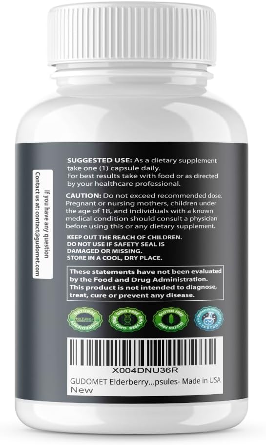 USA-Made Elderberry Quercetin Bilberry Turmeric Tart Cherry Ginger Capsules with Vitamin C, D3, Zinc & Black Pepper - 150ct