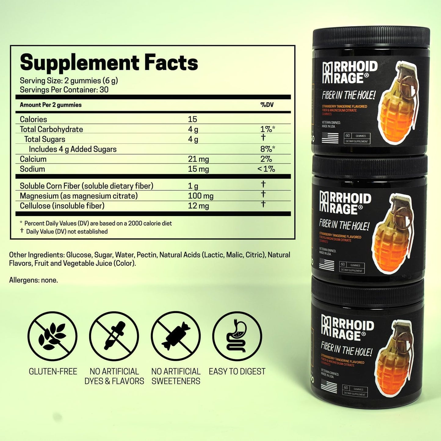 USA-Made Fiber and Magnesium Gummies for Digestive Health, Constipation Relief, Hemorrhoid Prevention - 60 ct