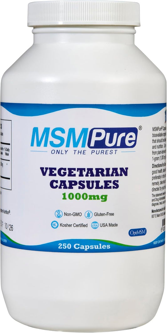 USA Made KALA HEALTH MSMPure MSM Capsules - 250 Count, 1,000 mg Organic Sulfur for Joint Flexibility, Skin, Hair & Nails