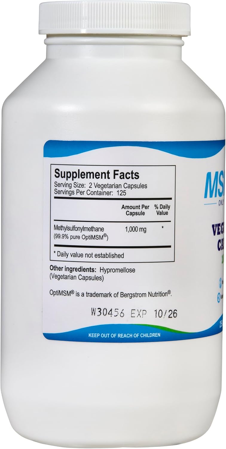 USA Made KALA HEALTH MSMPure MSM Capsules - 250 Count, 1,000 mg Organic Sulfur for Joint Flexibility, Skin, Hair & Nails