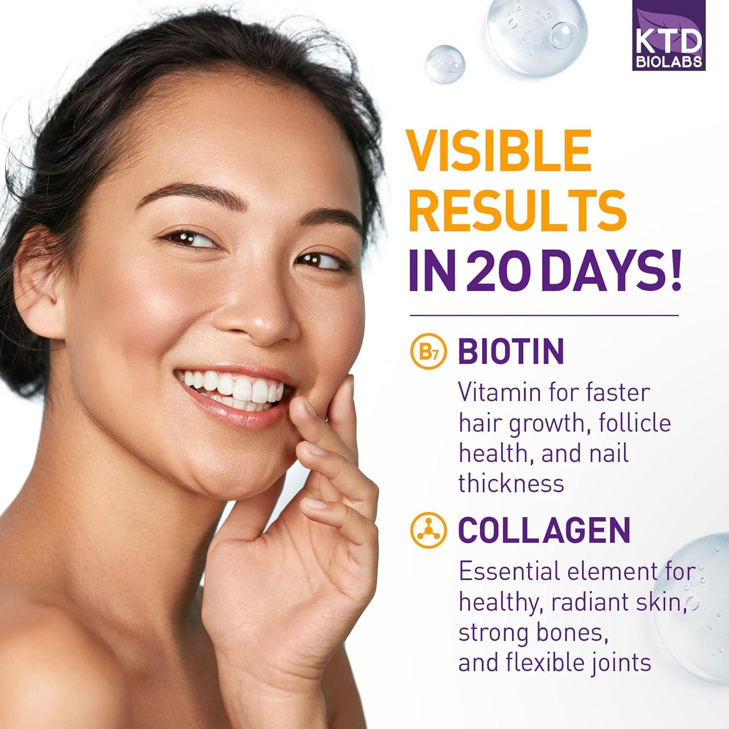 USA-Made Liquid Collagen & Biotin Drops 25,000 mcg for Hair Growth - Hydrolyzed Supplement for Hair Skin Nails - Vitamins for Women Men