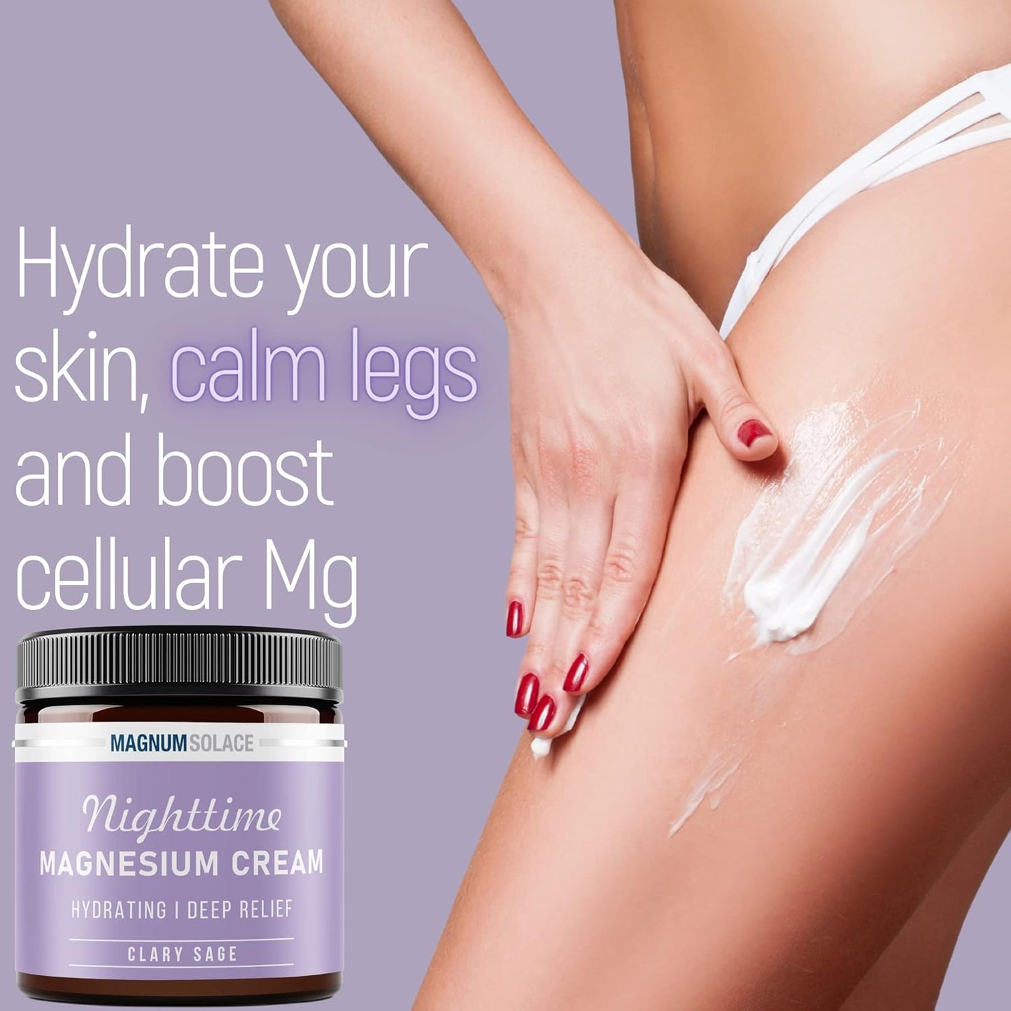 USA Made Nighttime Magnesium Lotion for Kids - Topical Chloride Cream for Legs, Arms, Chest - Clary Sage Scented Formula for Relaxation