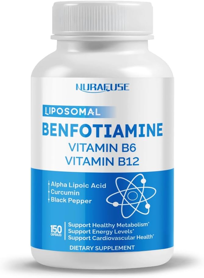 USA-Made NURAFUSE Liposomal Benfotiamine with Vitamins B6 & B12, Alpha Lipoic Acid, Curcumin - Boost Metabolism & Energy Levels - Tested in USA