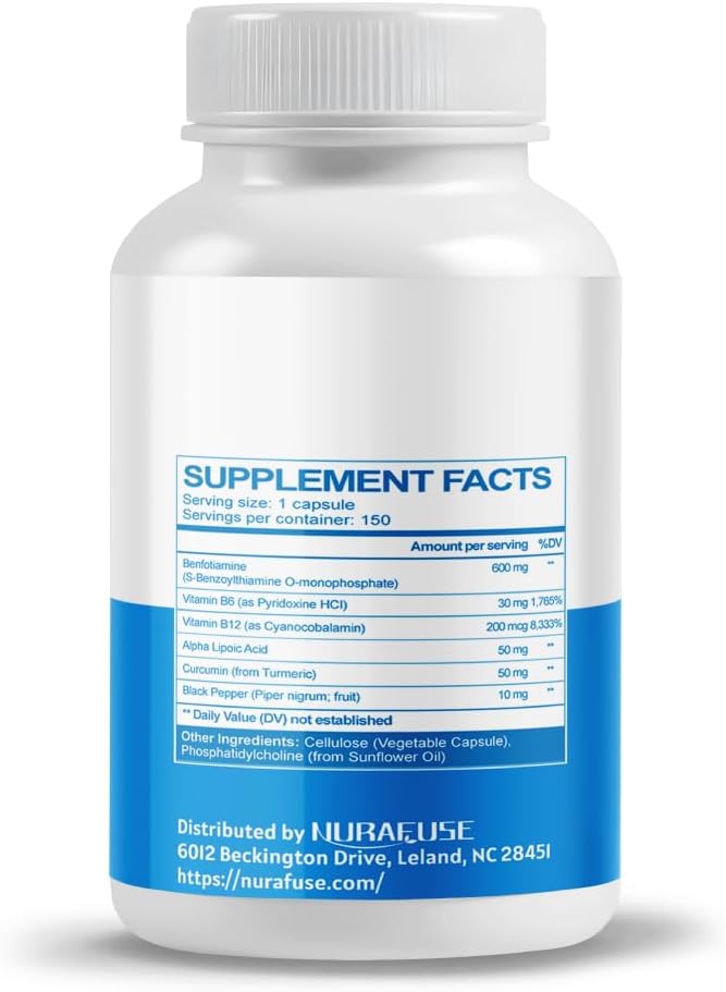 USA-Made NURAFUSE Liposomal Benfotiamine with Vitamins B6 & B12, Alpha Lipoic Acid, Curcumin - Boost Metabolism & Energy Levels - Tested in USA