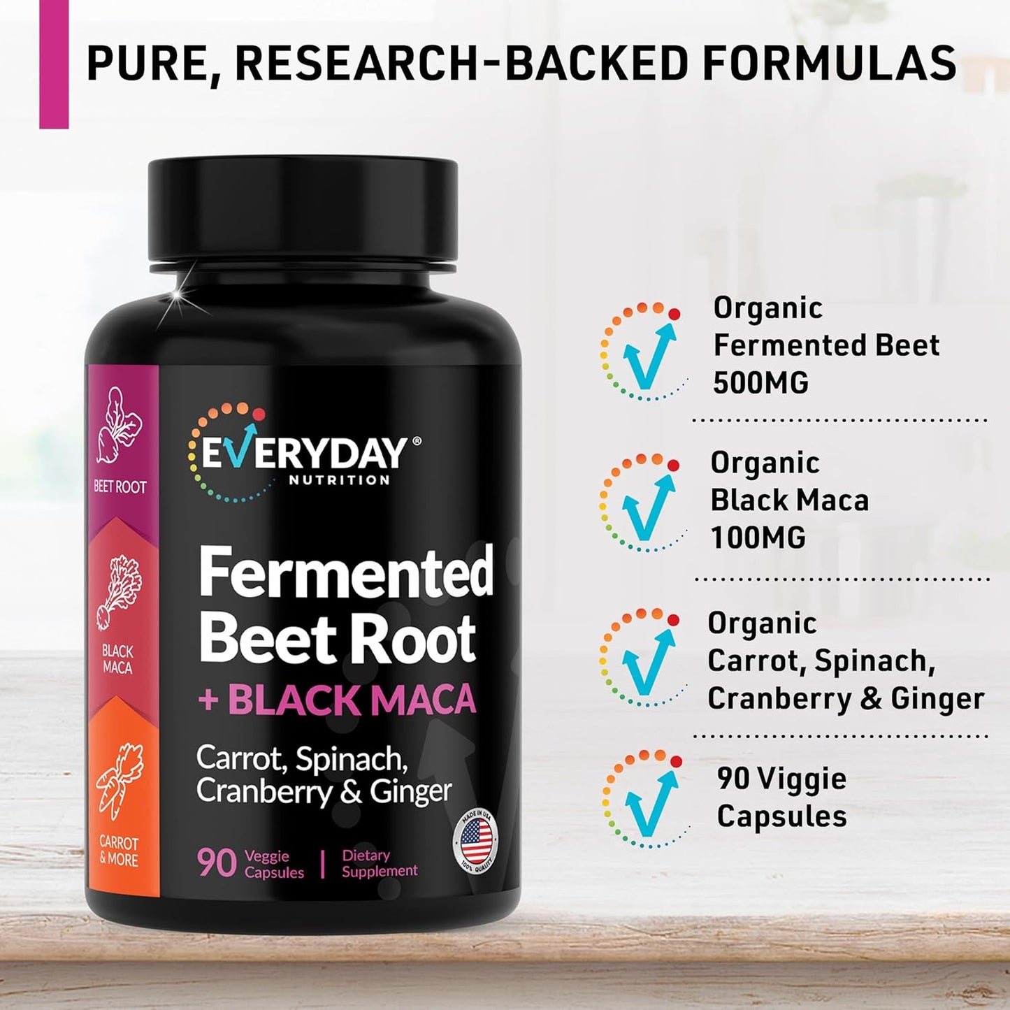USA-Made Organic Fermented Veggie Capsules for Enhanced Health | Beet Root, Black Maca, Carrot, Spinach, Cranberry, Ginger | Women & Men's Nutrition