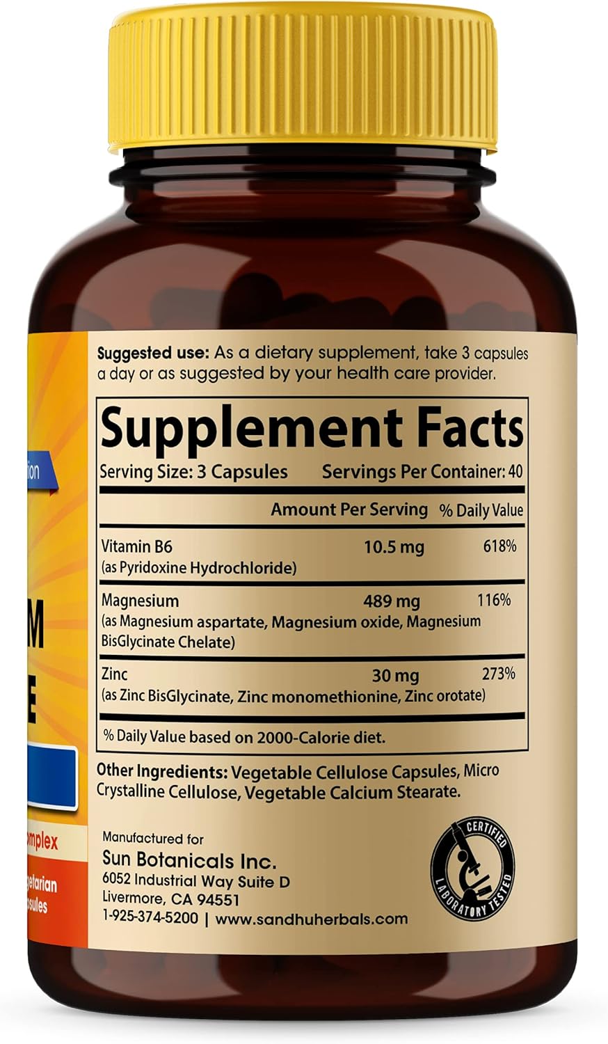 USA-Made Sandhu Herbals Zinc Magnesium Aspartate Supplement | 120 Capsules for Muscle Recovery & Immune Support - With Vitamin B6 for Better Sleep and Recovery