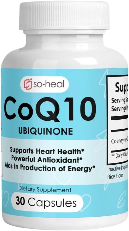 USA-Made SoHeal CoQ10 Ubiquinone Capsules for Heart Health, Blood Pressure & Energy - High Bioavailability Coenzyme Q10 Supplement for Men & Women