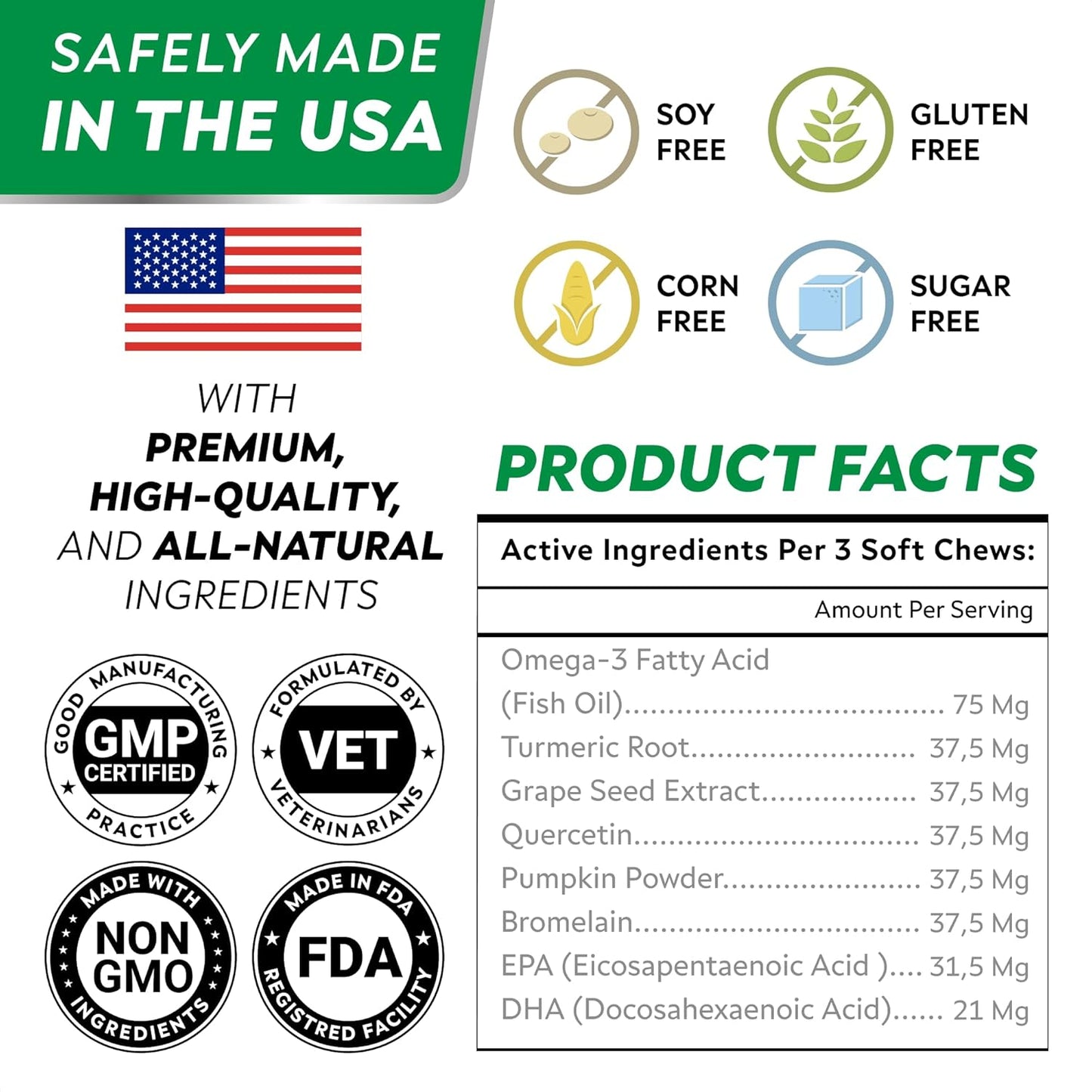 USA-Made StrellaLab Dog Allergy Relief Chews with Omega 3, Pumpkin & Turmeric - Skin & Coat Immune Support Supplement for Itchy Dogs - 180 Ct Chicken Flavor
