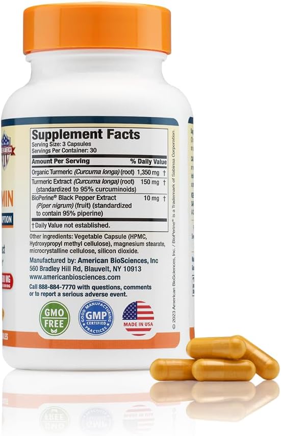 USA Premium Turmeric Curcumin Capsules with BioPerine - 1500mg, 95% Curcuminoids & Black Pepper Extract - Joint Support - 90 Capsules - BoostGo Australia