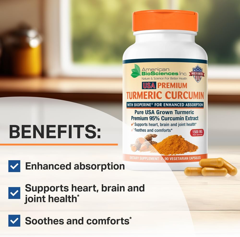 USA Premium Turmeric Curcumin Capsules with BioPerine - 1500mg, 95% Curcuminoids & Black Pepper Extract - Joint Support - 90 Capsules - BoostGo Australia