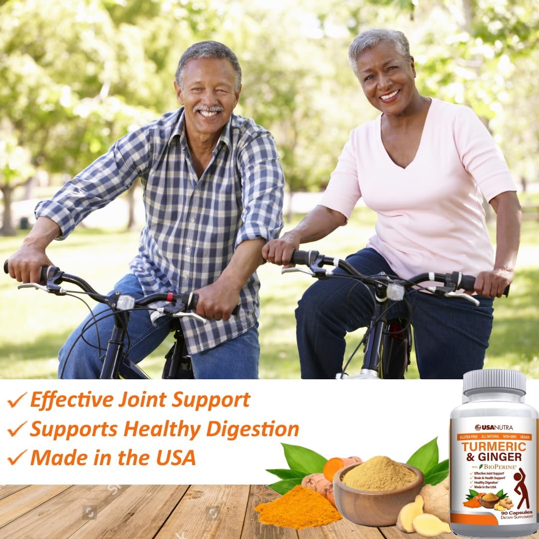 USANUTRA Turmeric Curcumin and Ginger Joint Support Formula - 95% Curcuminoids, 90 Capsules, Made in USA. Supports Joints, Heart, Brain, Immune System
