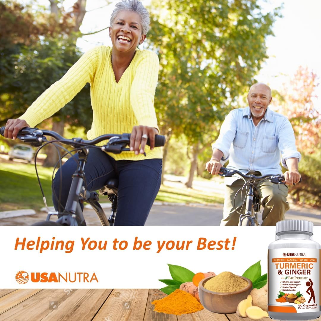 USANUTRA Turmeric Curcumin and Ginger Joint Support Formula - 95% Curcuminoids, 90 Capsules, Made in USA. Supports Joints, Heart, Brain, Immune System