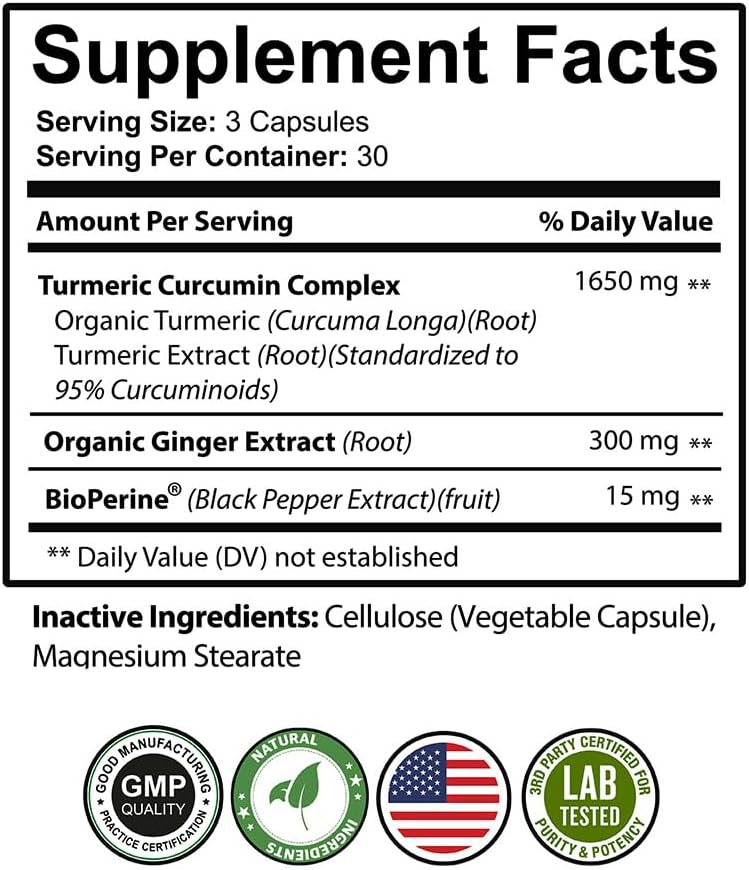 USCare Nutrition Turmeric Curcumin Capsules with Ginger, 95% Curcuminoids, and BioPerine - 120 Vegetarian Capsules