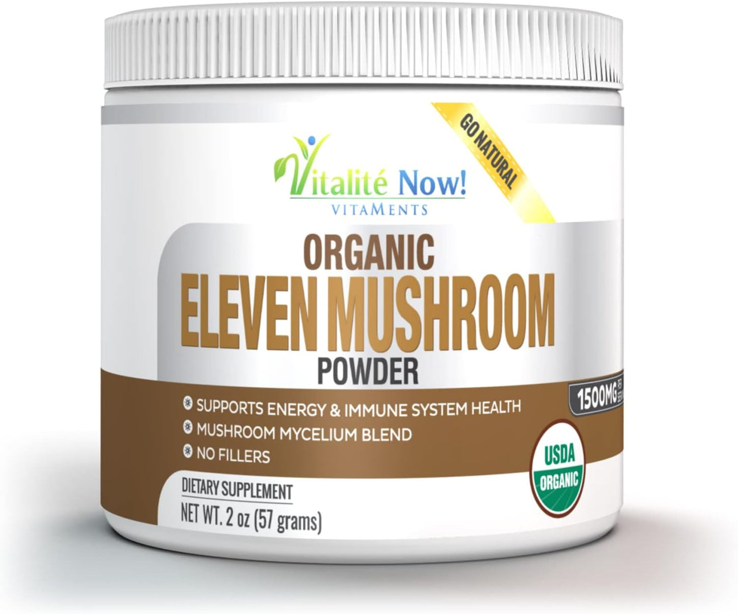 USDA Certified Organic 11 Mushroom Powder for Immunity & Energy - Lion's Mane, Reishi, Cordyceps, and More - No Fillers - Vitalité Now!