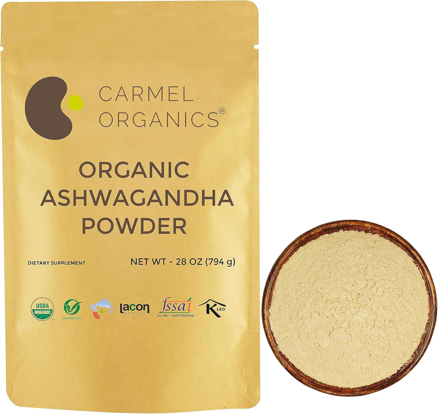 USDA Certified Organic Ashwagandha Root Powder 28 Oz - Lab Tested, Non GMO, Gluten Free - Withania Somnifera from India