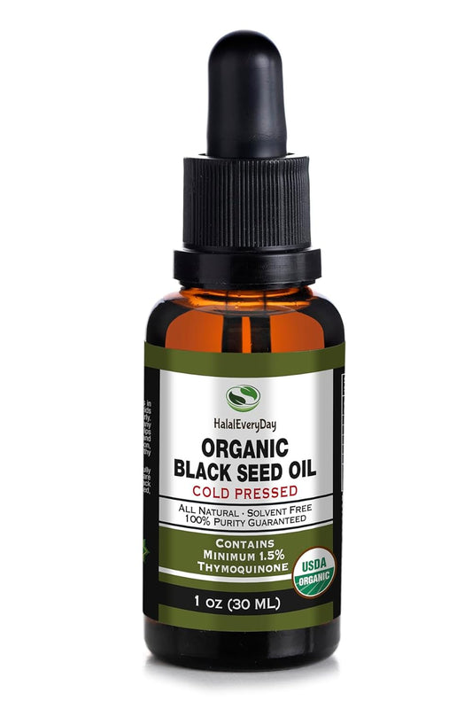 USDA Certified Organic Black Seed Oil with 1.5% Thymoquinone - Cold Pressed Turkish Black Cumin Nigella Sativa Oil - 1oz Glass Dropper Bottle