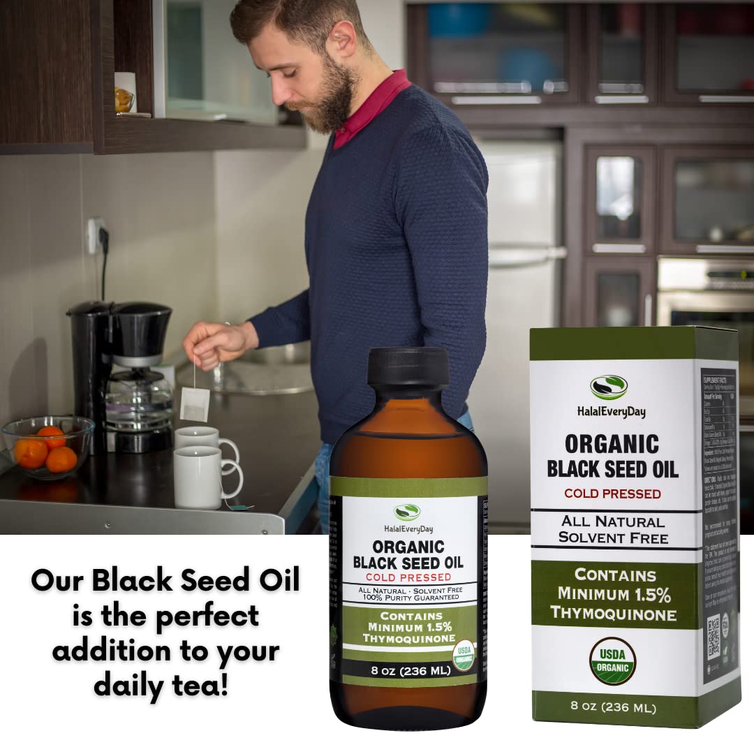 USDA Certified Organic Black Seed Oil with 1.5% Thymoquinone - Cold Pressed Turkish Black Cumin Nigella Sativa Oil - 1oz Glass Dropper Bottle
